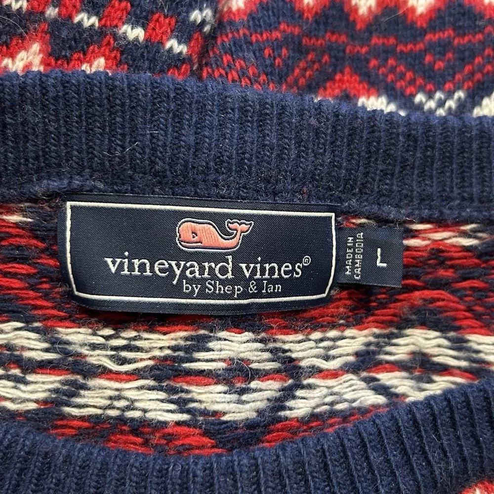 Vineyard Vines Fair‎ Isle Red White Blue Wool Alpaca Blend Crewneck Large